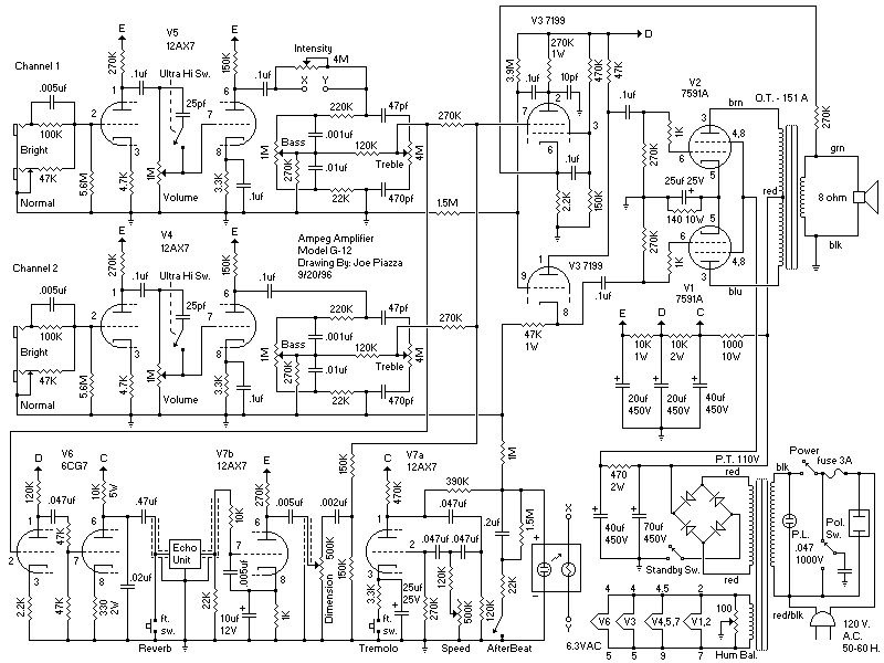 Схема Ampeg - Amplifier G12