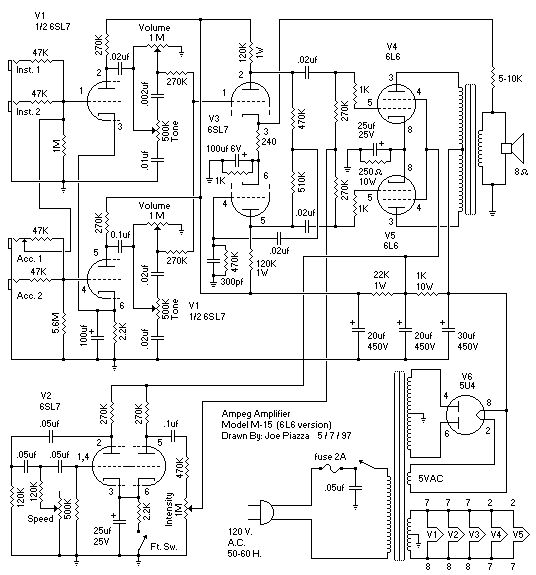 Схема Ampeg - Amplifier M-15