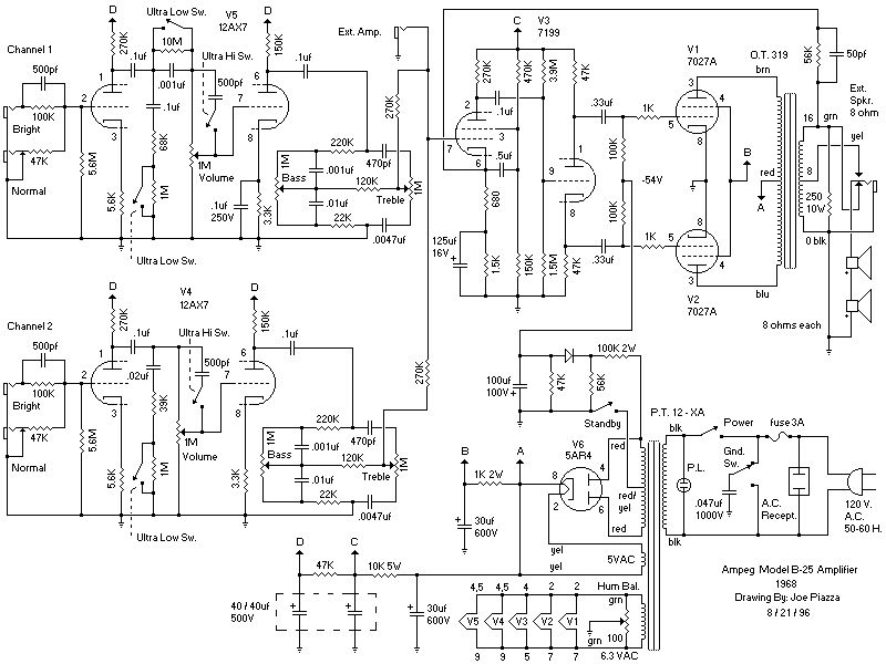 Схема Ampeg - B-25 Amplifier