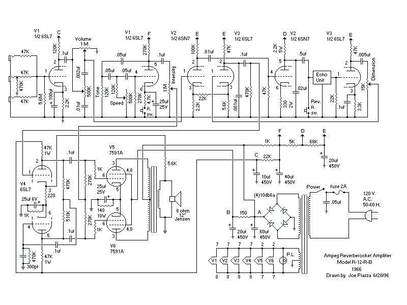 Схема Ampeg - Reverberocket Amplifier R-12-R-B