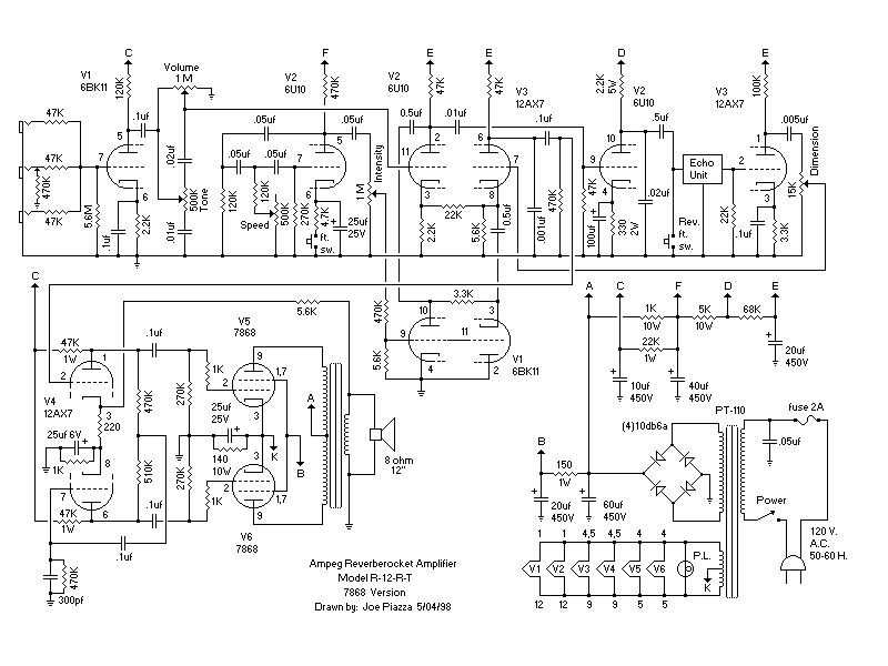 Схема Ampeg - Reverberocket Amplifier R-12-R-T