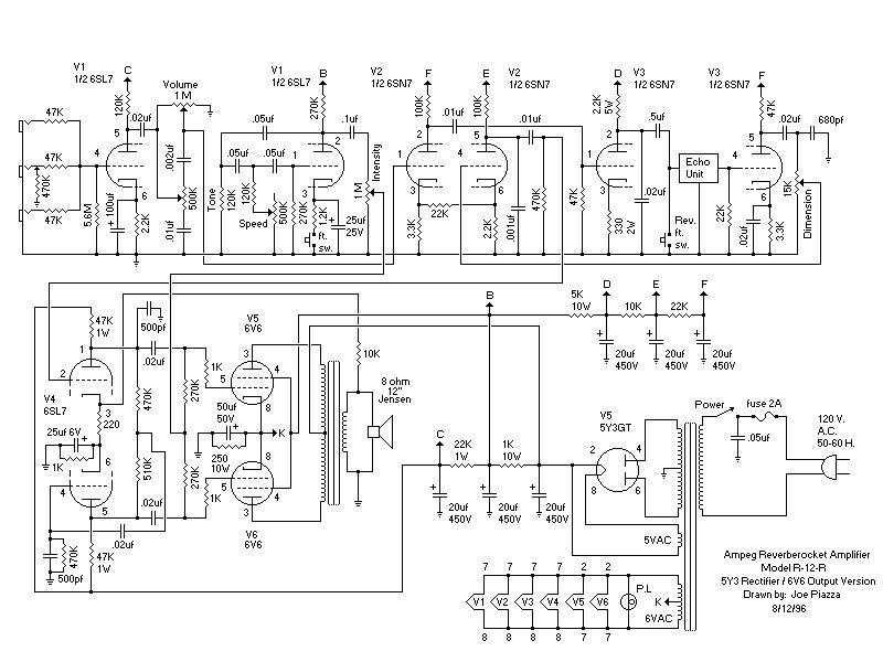 Схема Ampeg - Reverberocket Amplifier R-12-R