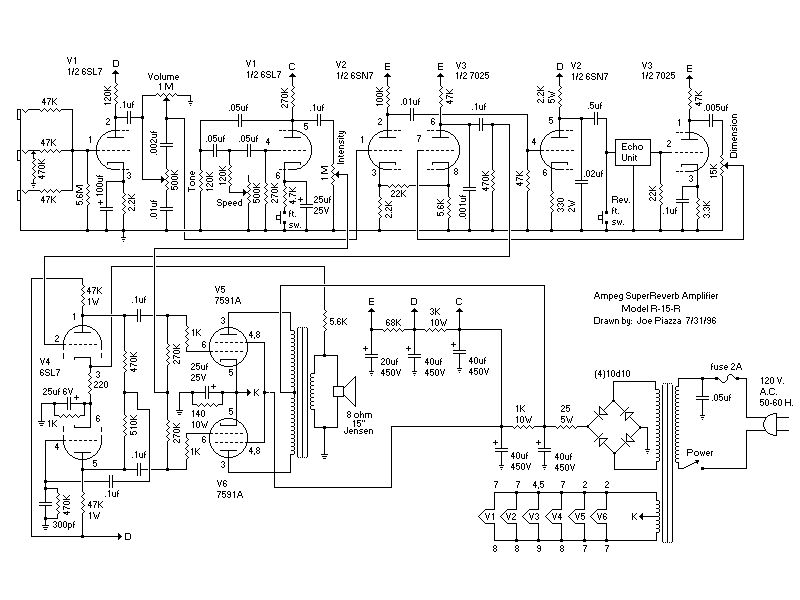 Схема Ampeg - SuperReverb Amplifier R-15-R