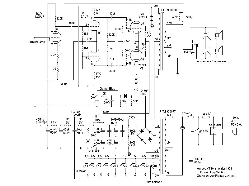 Схема Ampeg - VT40 Amplifier