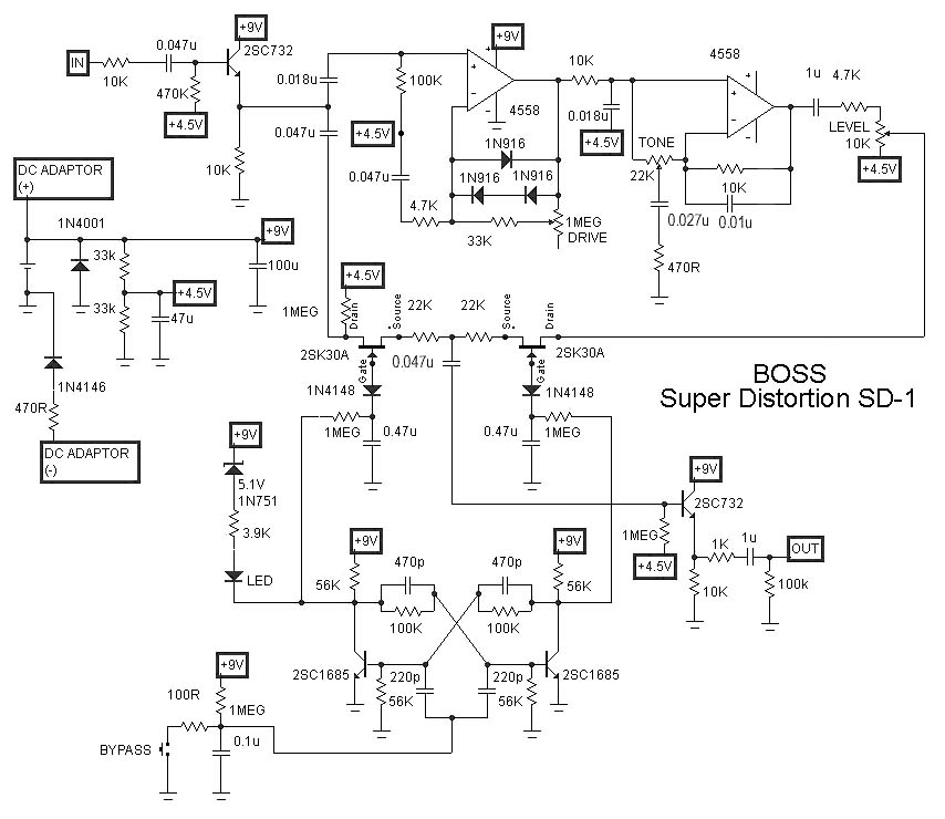 Схема BOSS - Super Distortion SD-1
