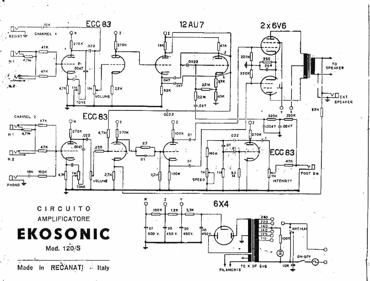 Схема Ekosonic - Amplificatore M120S