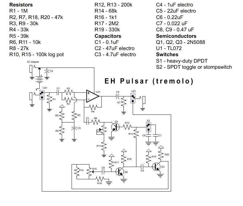 Схема Electro Harmonix - Pulsar tremolo pedal