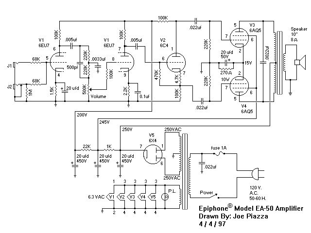 Схема Gibson - Epiphone model EA-50 Amplifier