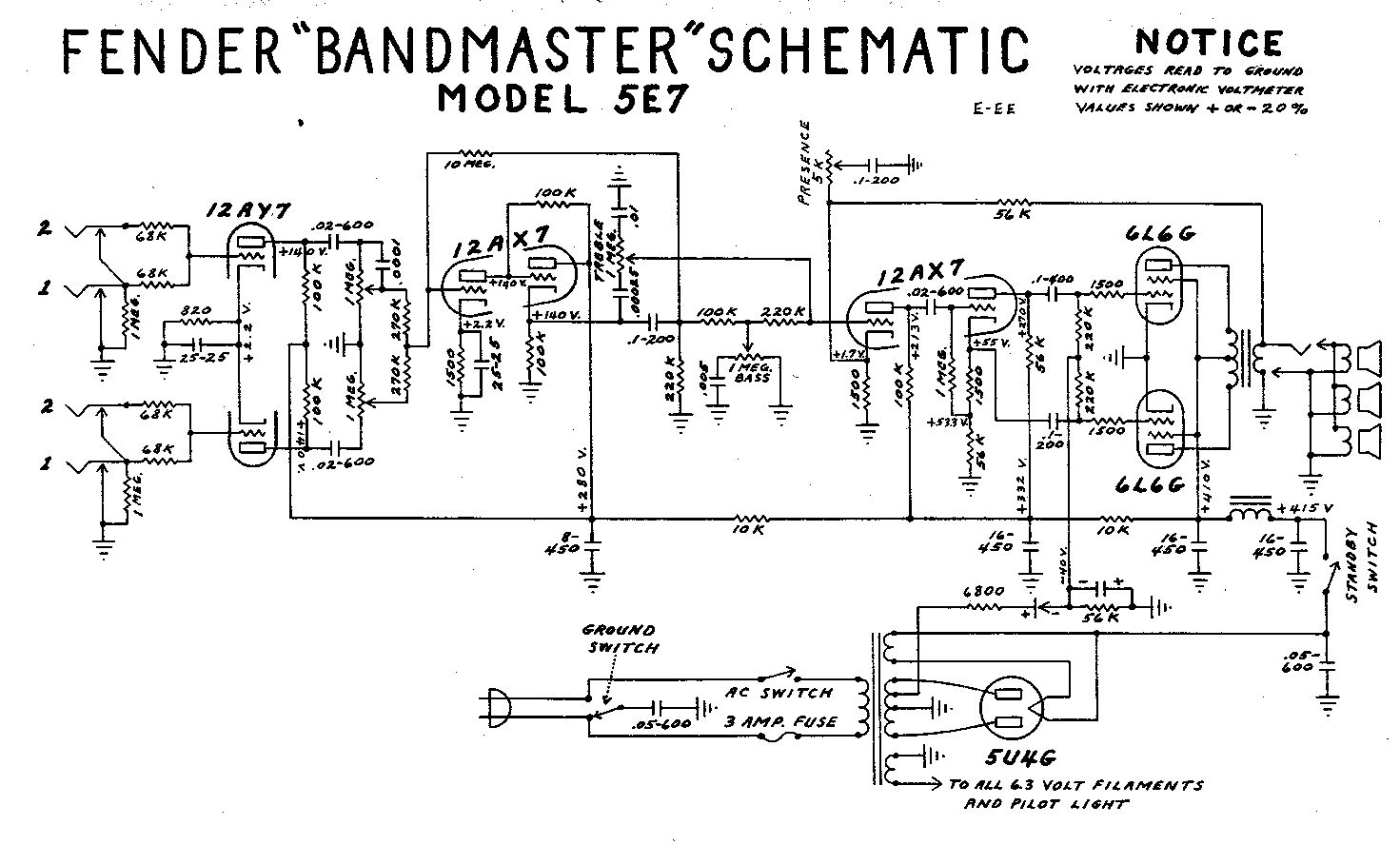 Схема Fender - Bandmaster 5E7