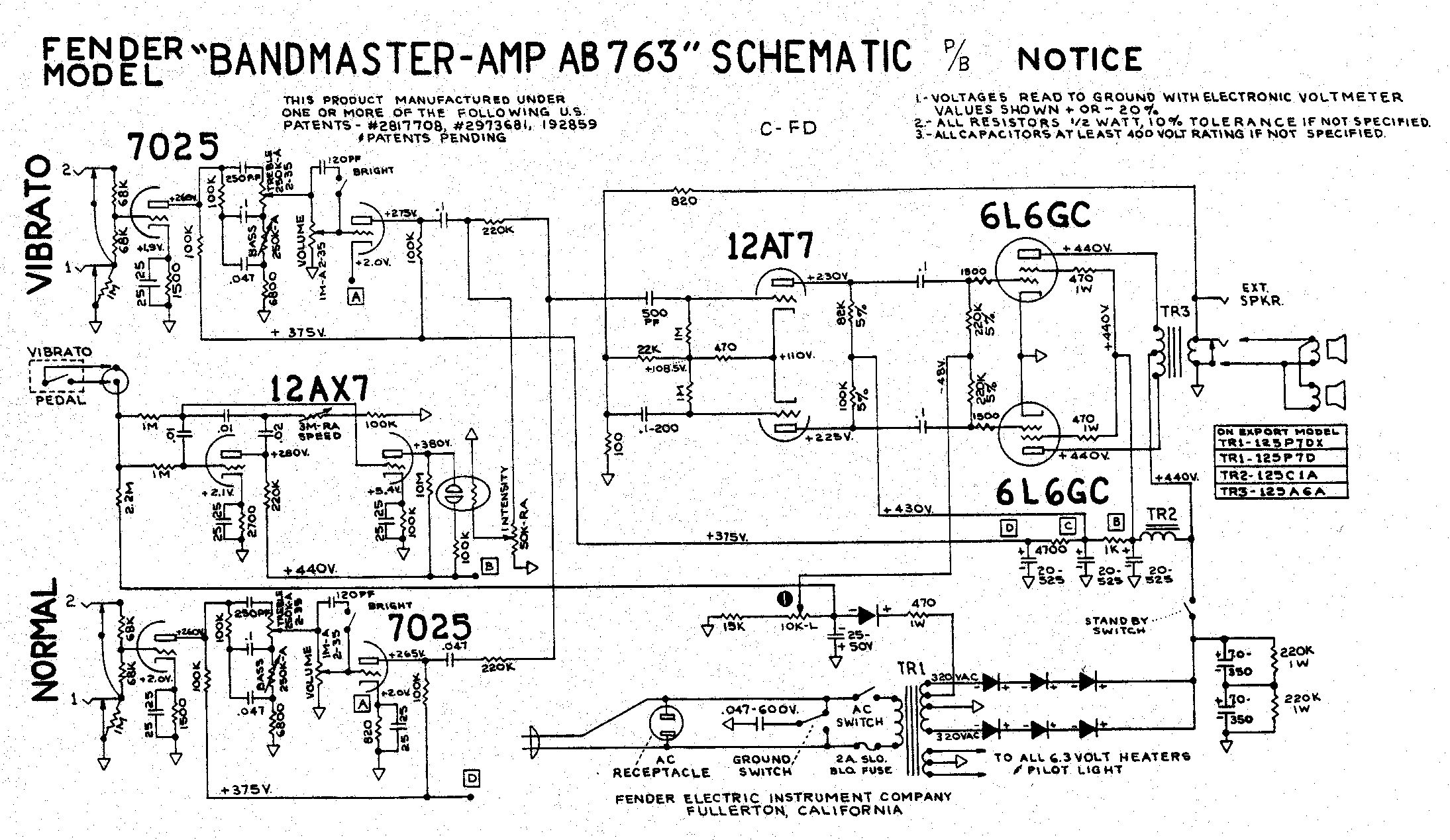 Схема Fender - Bandmaster AB763