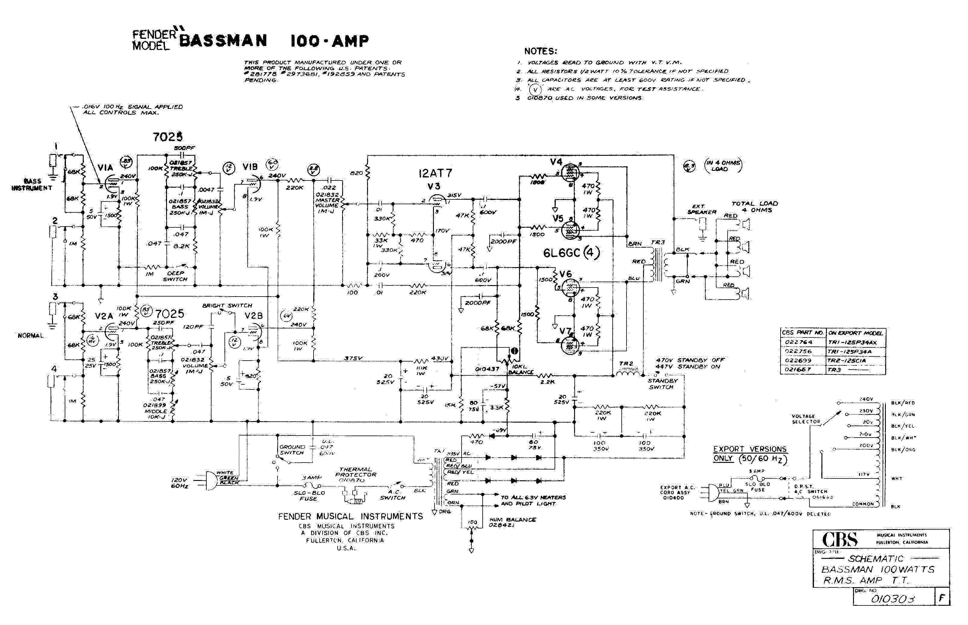Схема Fender - Bassman 100-Amp