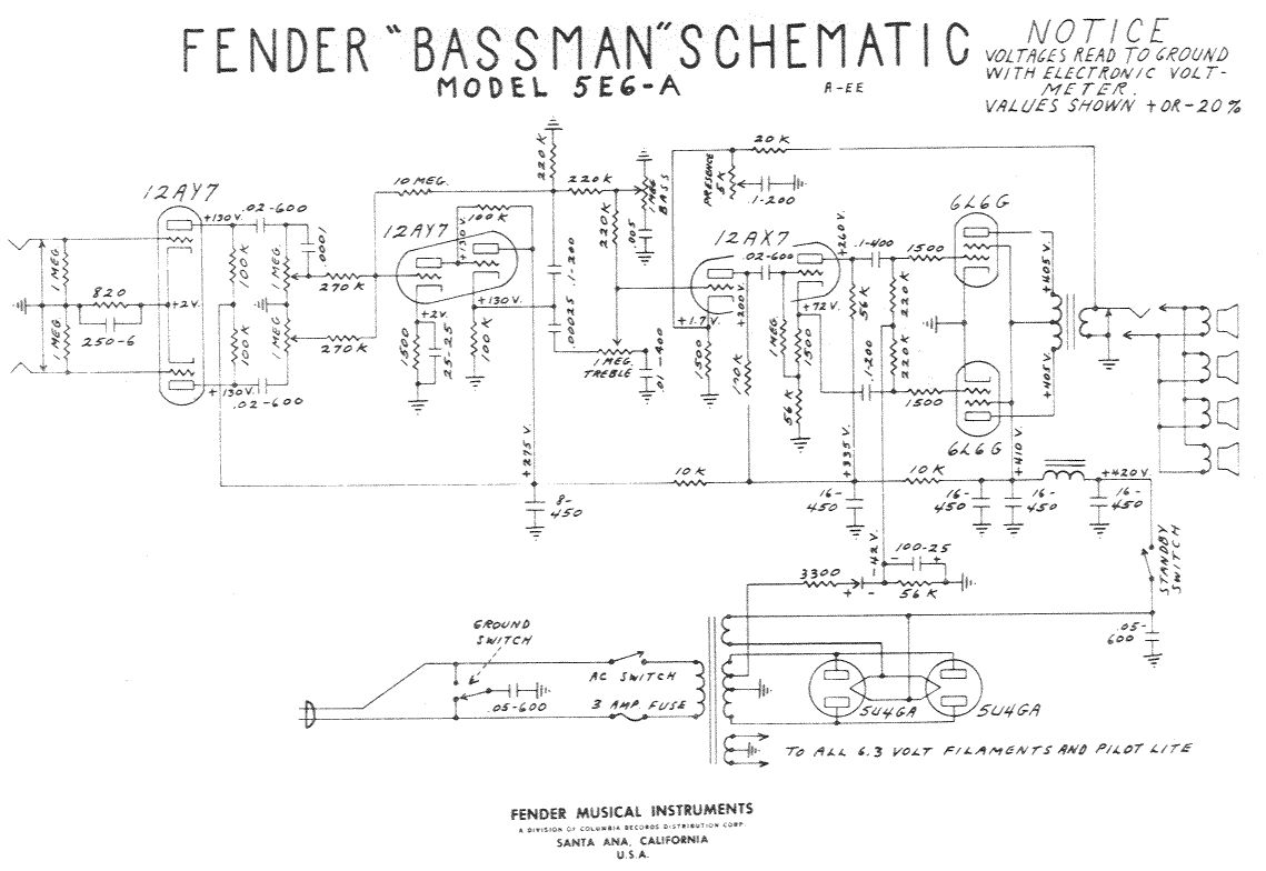 Схема Fender - Bassman 5E6-A