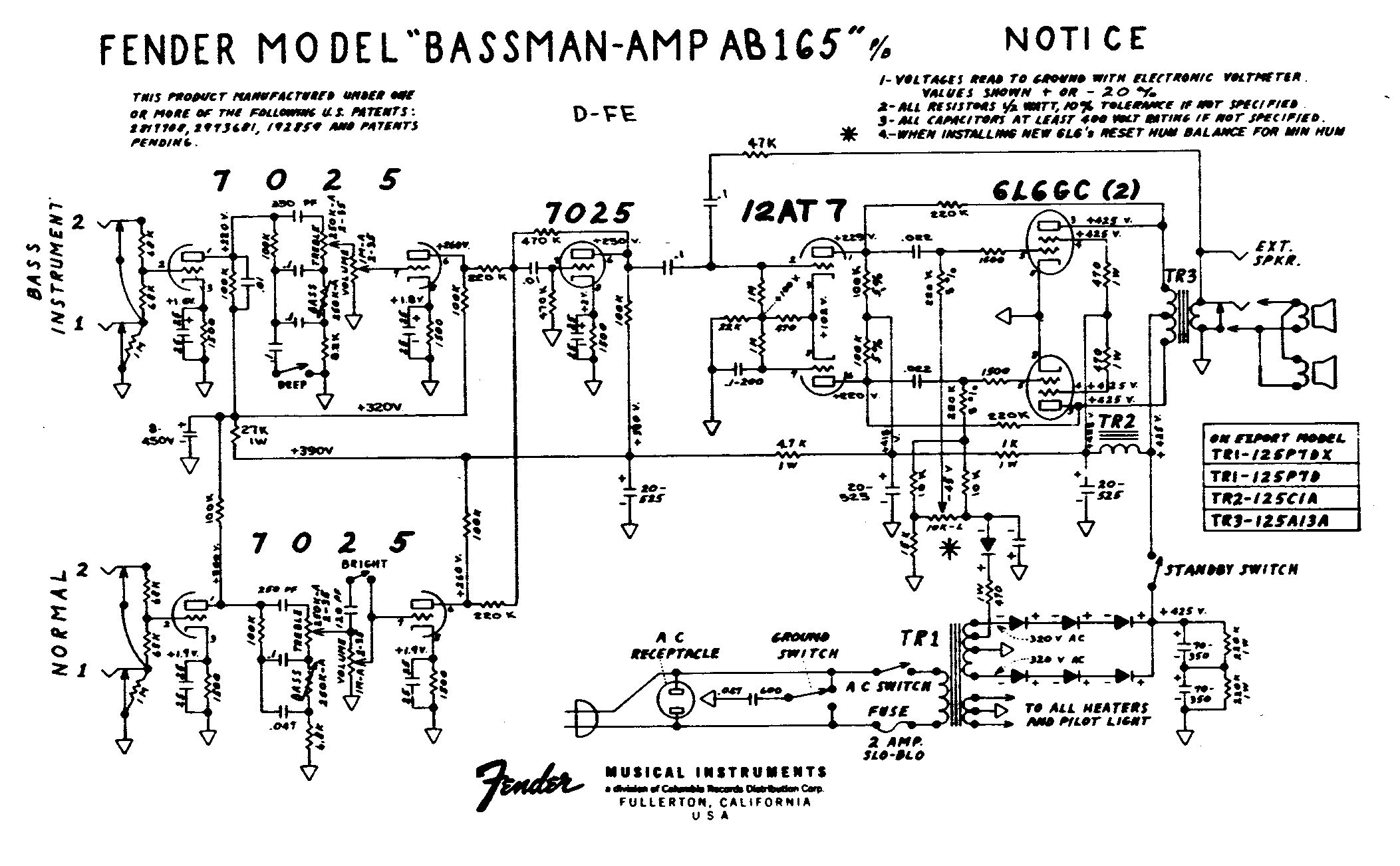 Схема Fender - Bassman AB165