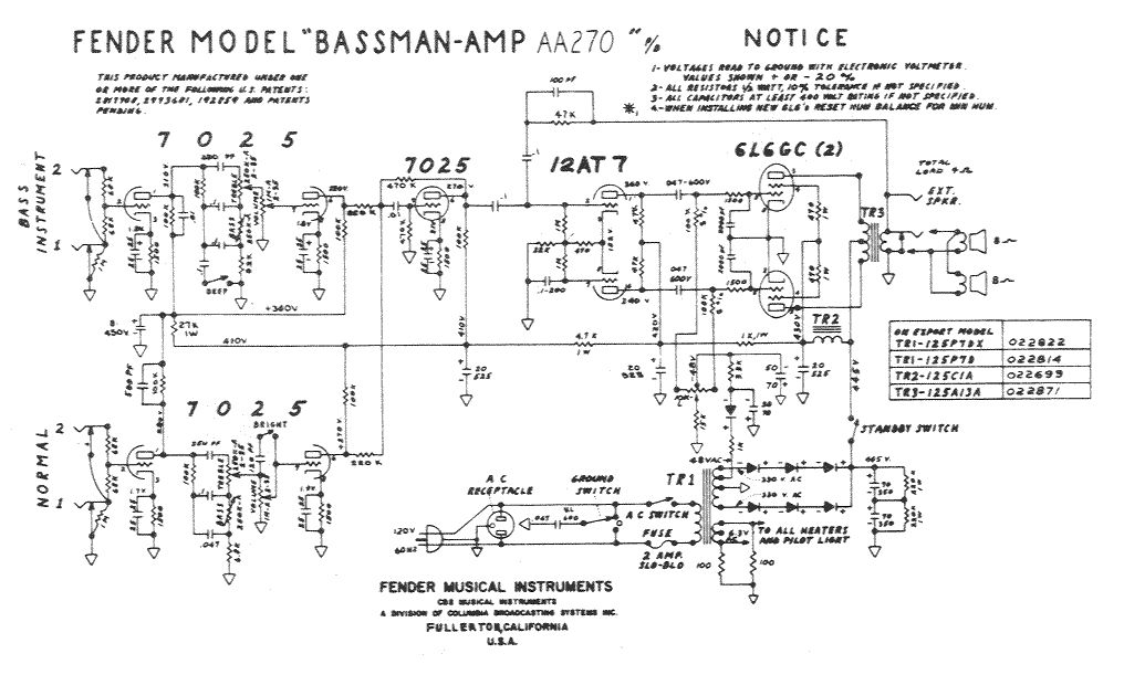 Схема Fender - Bassman Amp AA27