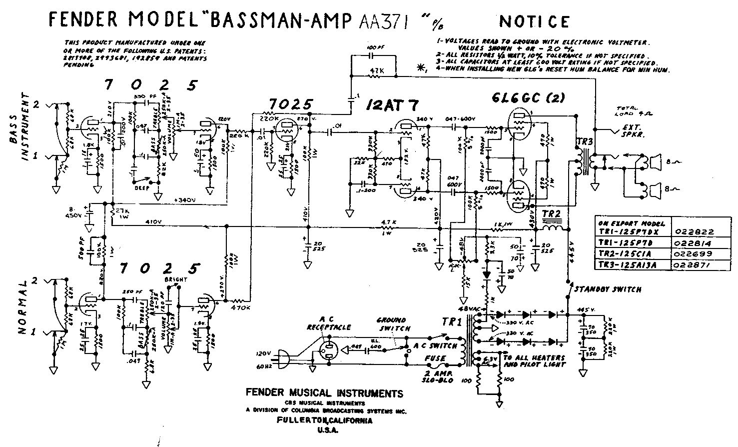 Схема Fender - Bassman Amp AA371