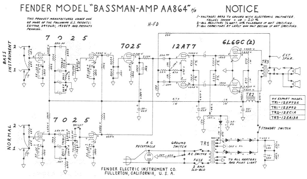 Схема Fender - Bassman Amp AA864