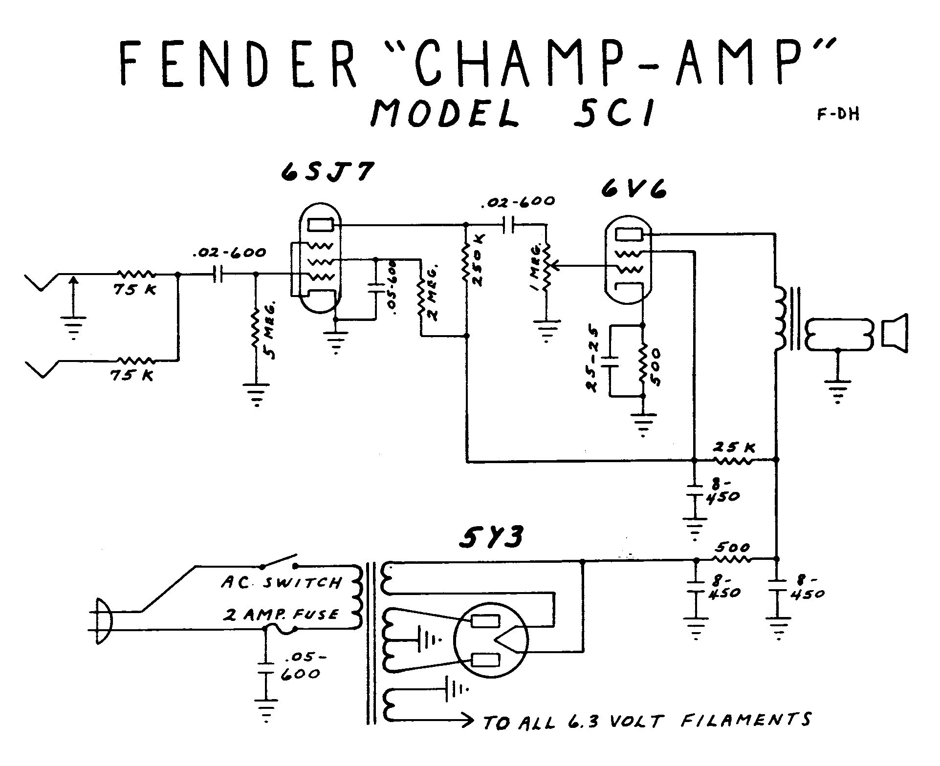 Схема Fender - Champ Amp 5C1