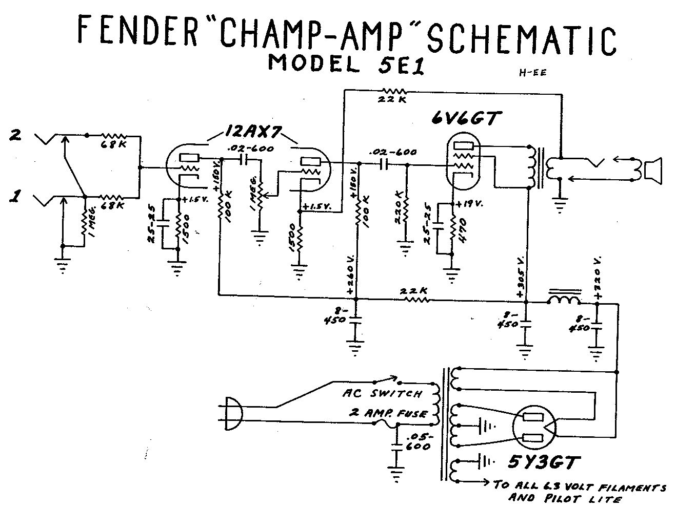 Схема Fender - Champ Amp 5E1