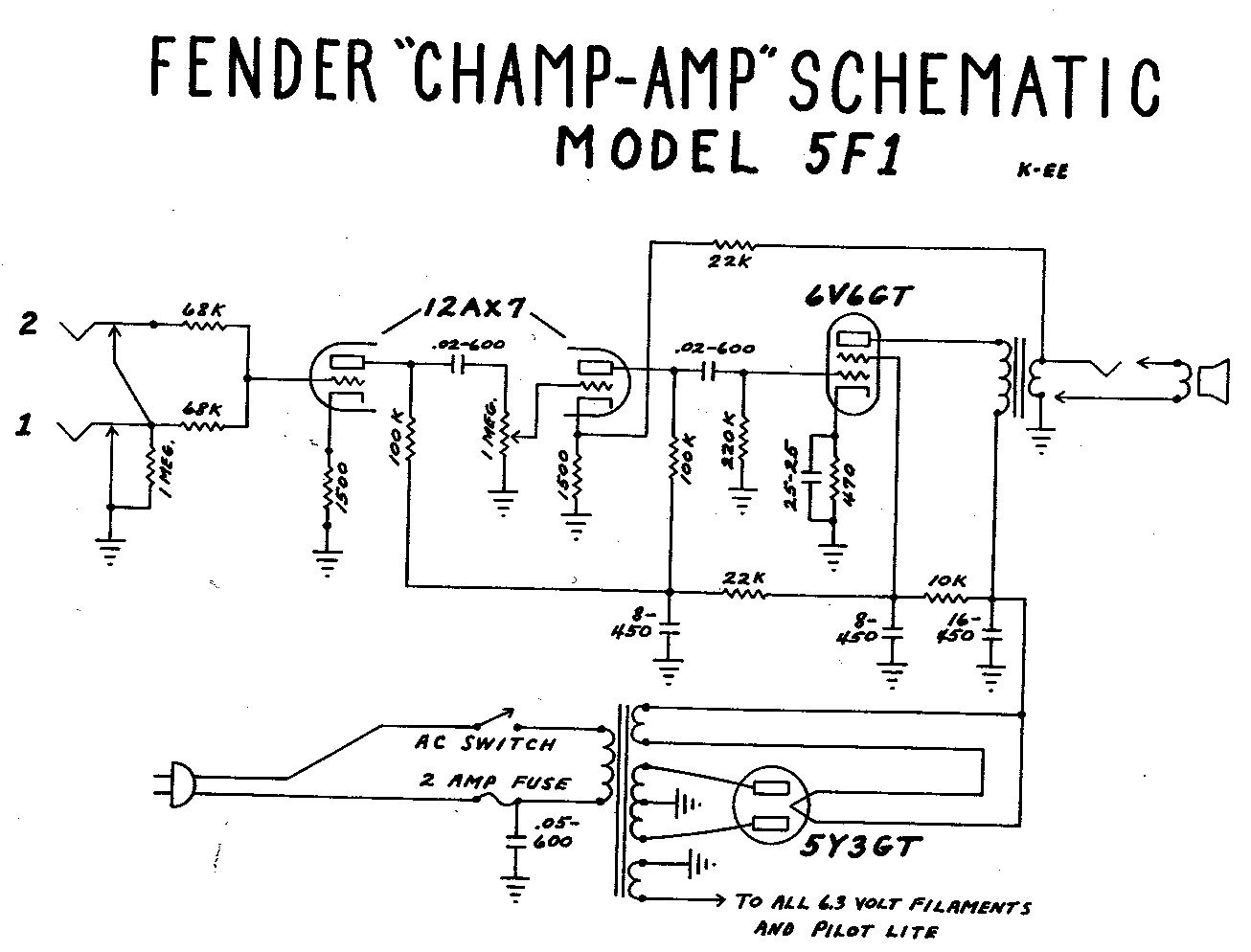 Схема Fender - Champ Amp 5F1