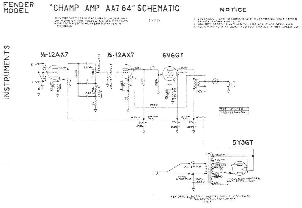 Схема Fender - Champ Amp AA764