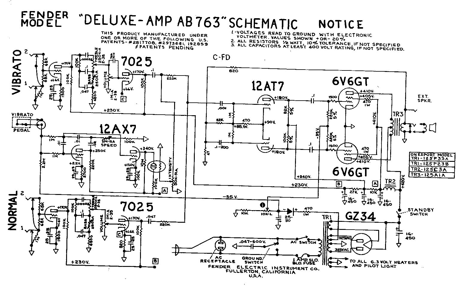 Схема Fender - Deluxe Amp AB763