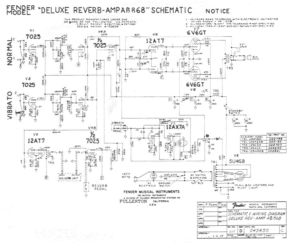 Схема Fender - Deluxe Reverb Amp AB868