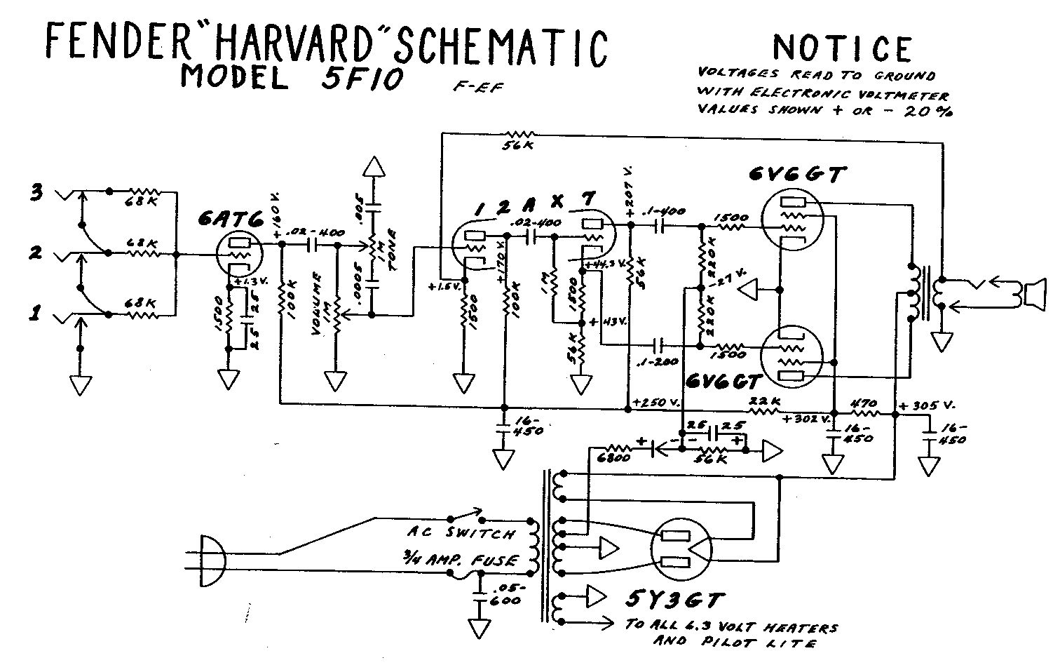 Схема Fender - Harvard 5F10