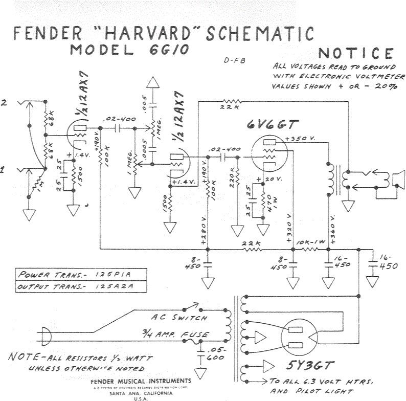 Схема Fender - Harvard 6G10