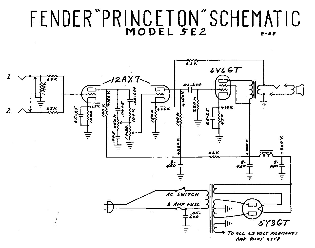 Схема Fender - Princeton 5E2