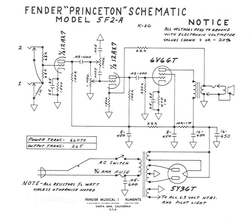 Схема Fender - Princeton 5F2A