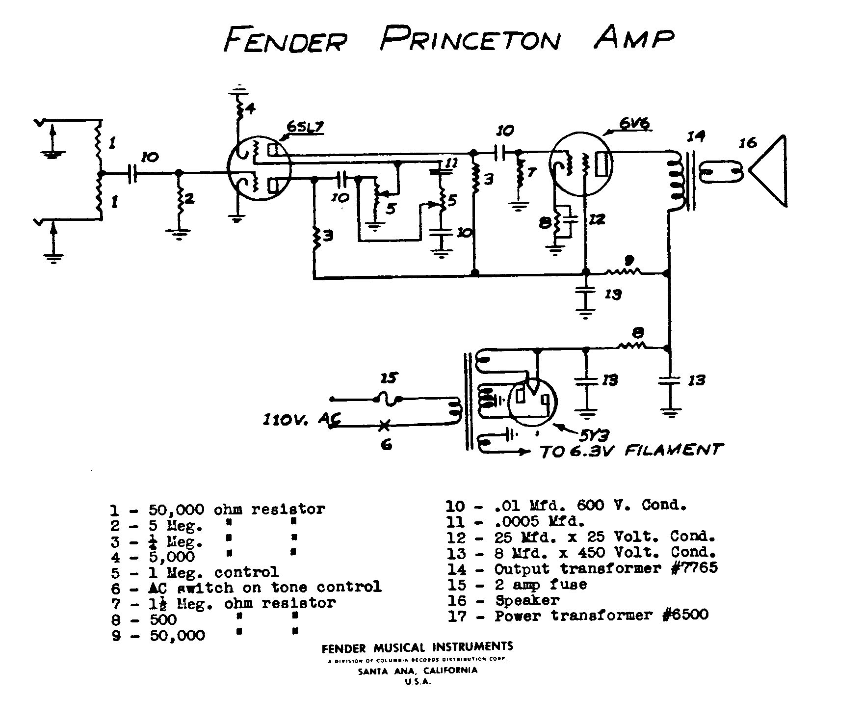Схема Fender - Princeton Amp