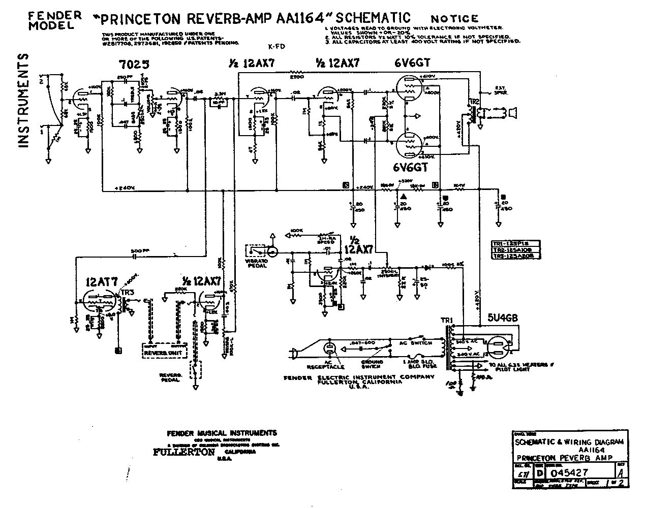Схема Fender - Princeton Reverb Amp AA1164