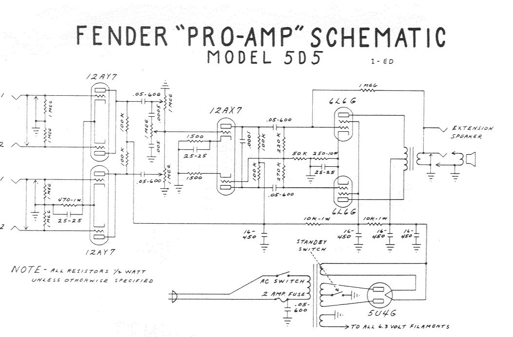 Схема Fender - Pro Amp 5D5