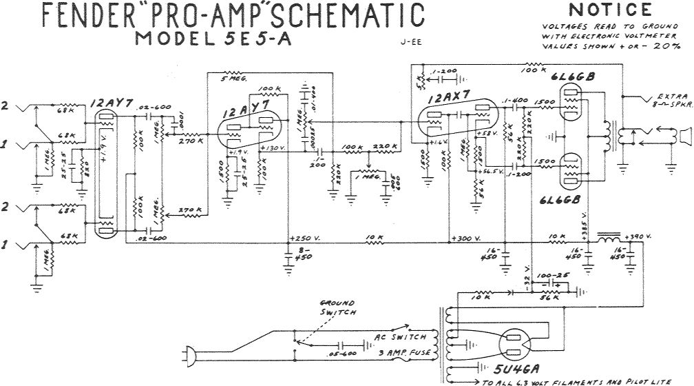 Схема Fender - Pro Amp 5E5-A