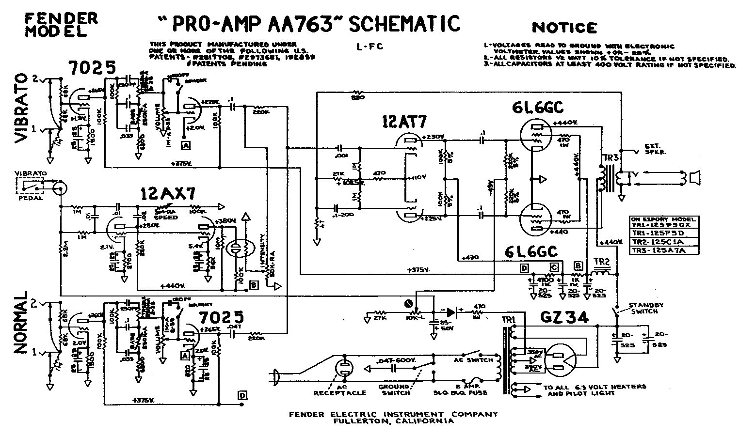 Схема Fender - Pro Amp AA763