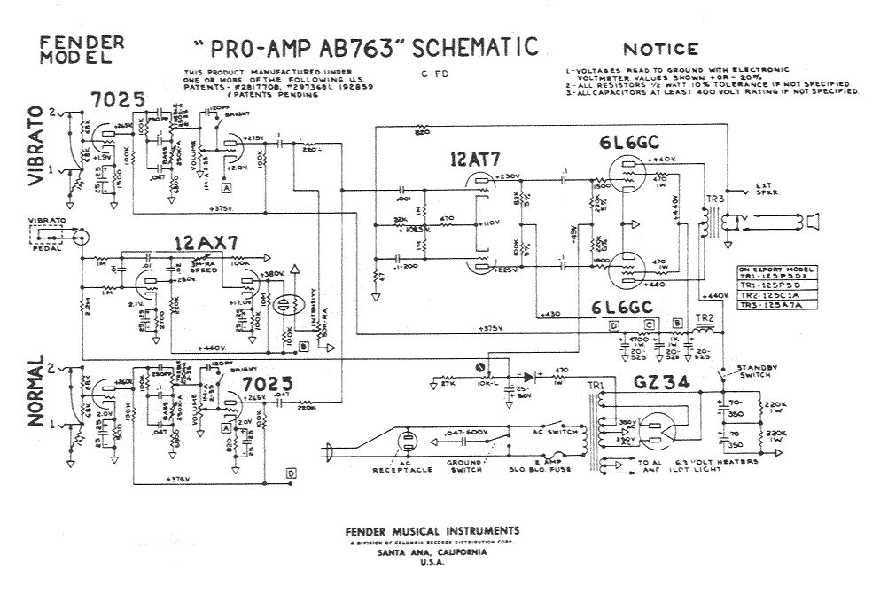 Схема Fender - Pro Amp AB763