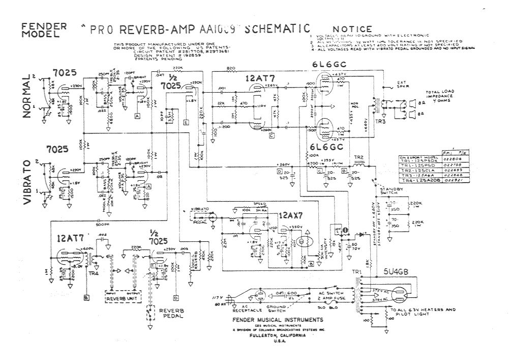 Схема Fender - Pro Reverb Amp AA1009
