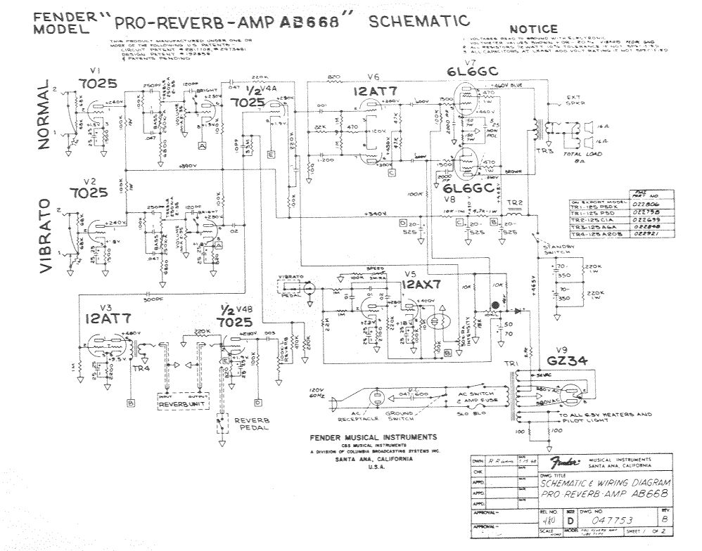 Схема Fender - Pro Reverb Amp AB668