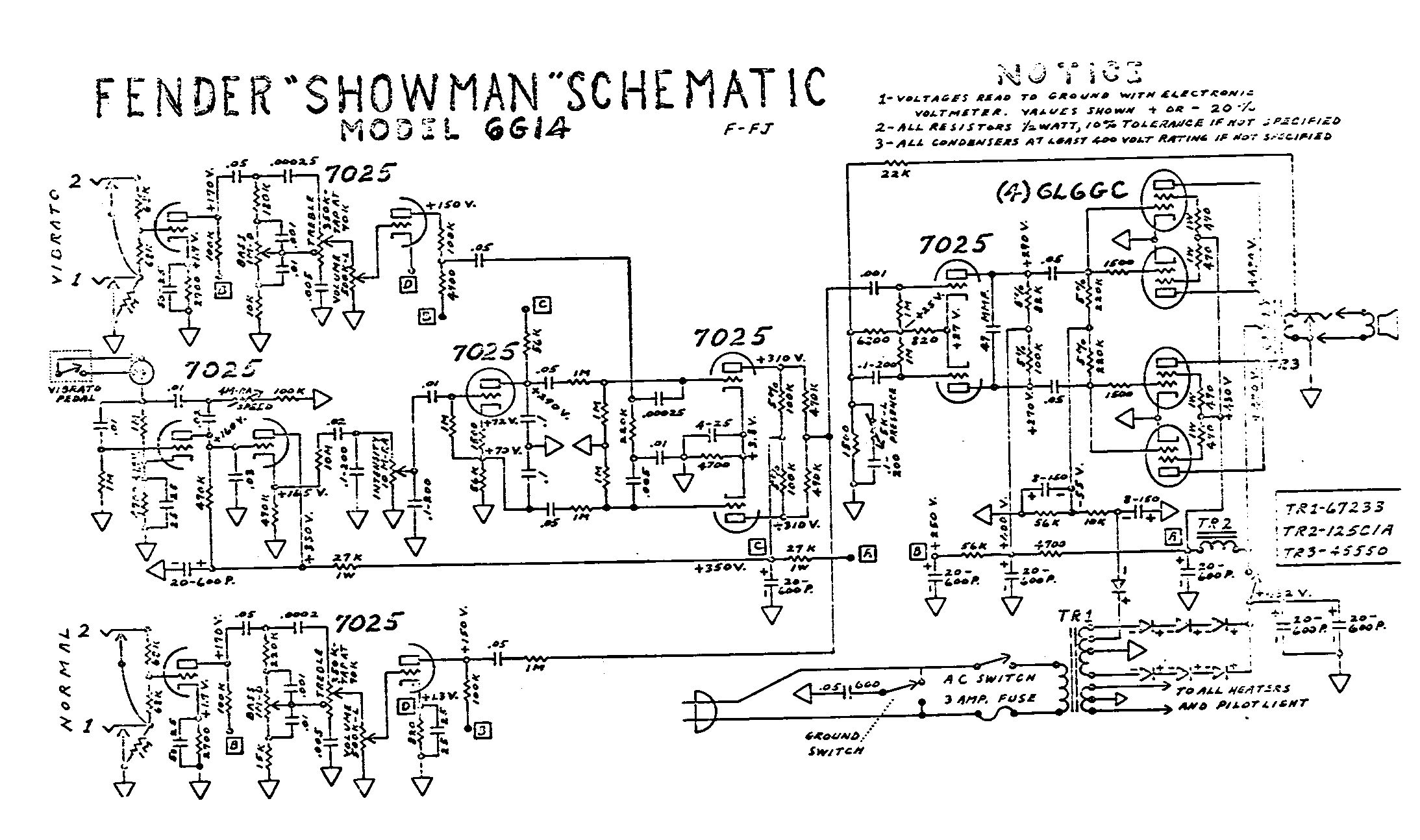 Схема Fender - Showman Amp 6G14