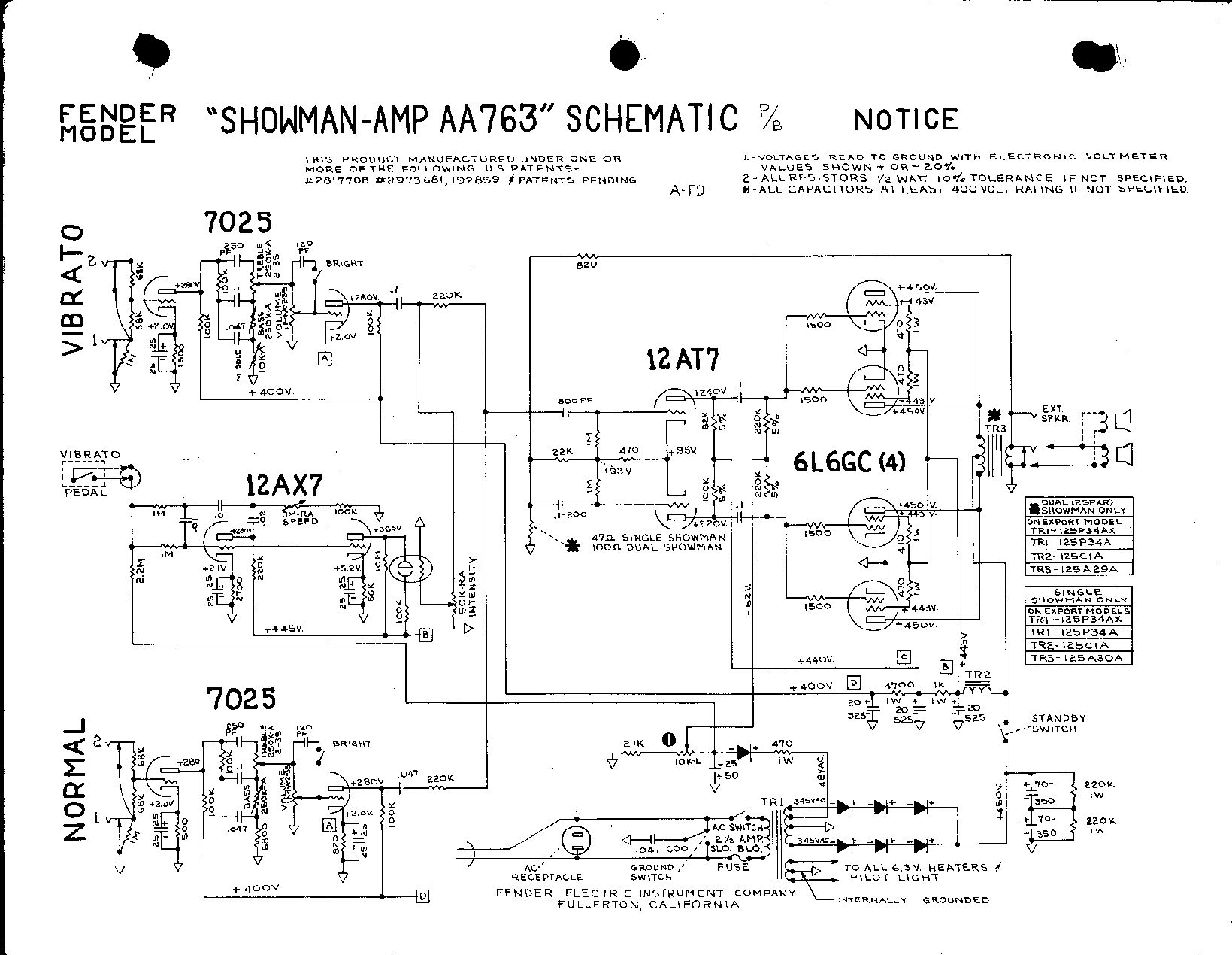 Схема Fender - Showman Amp AA763