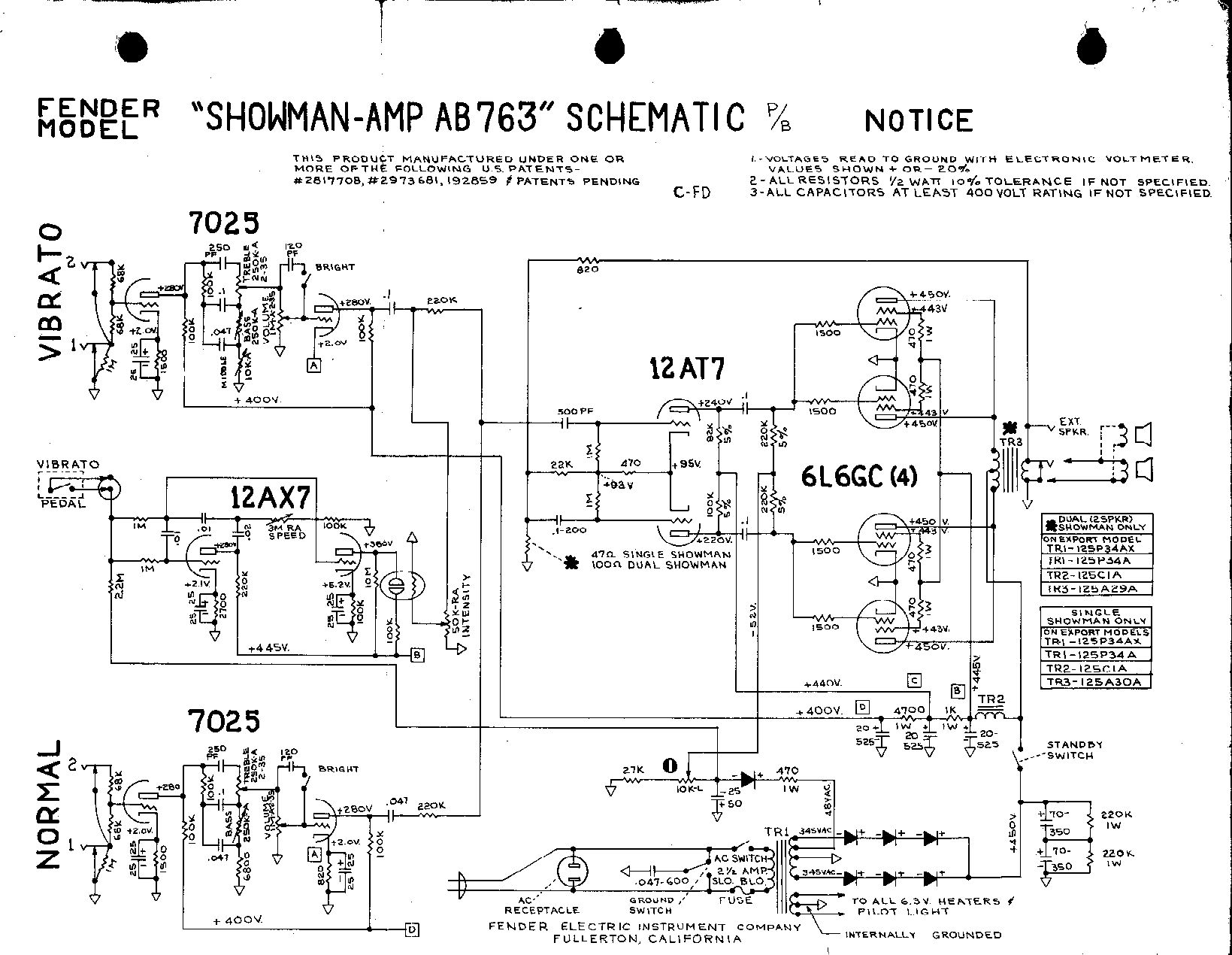 Схема Fender - Showman Amp AB763