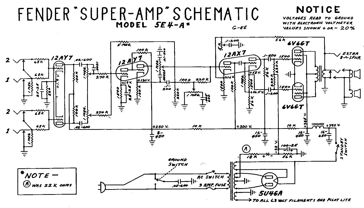 Схема Fender - Super Amp 5E4-A