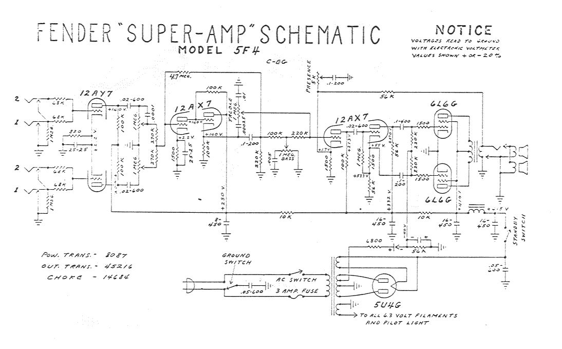 Схема Fender - Super Amp 5F4