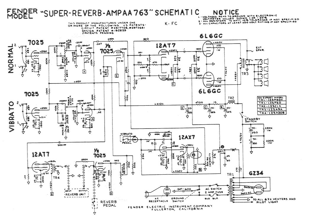 Схема Fender - Super Reverb Amp AA763