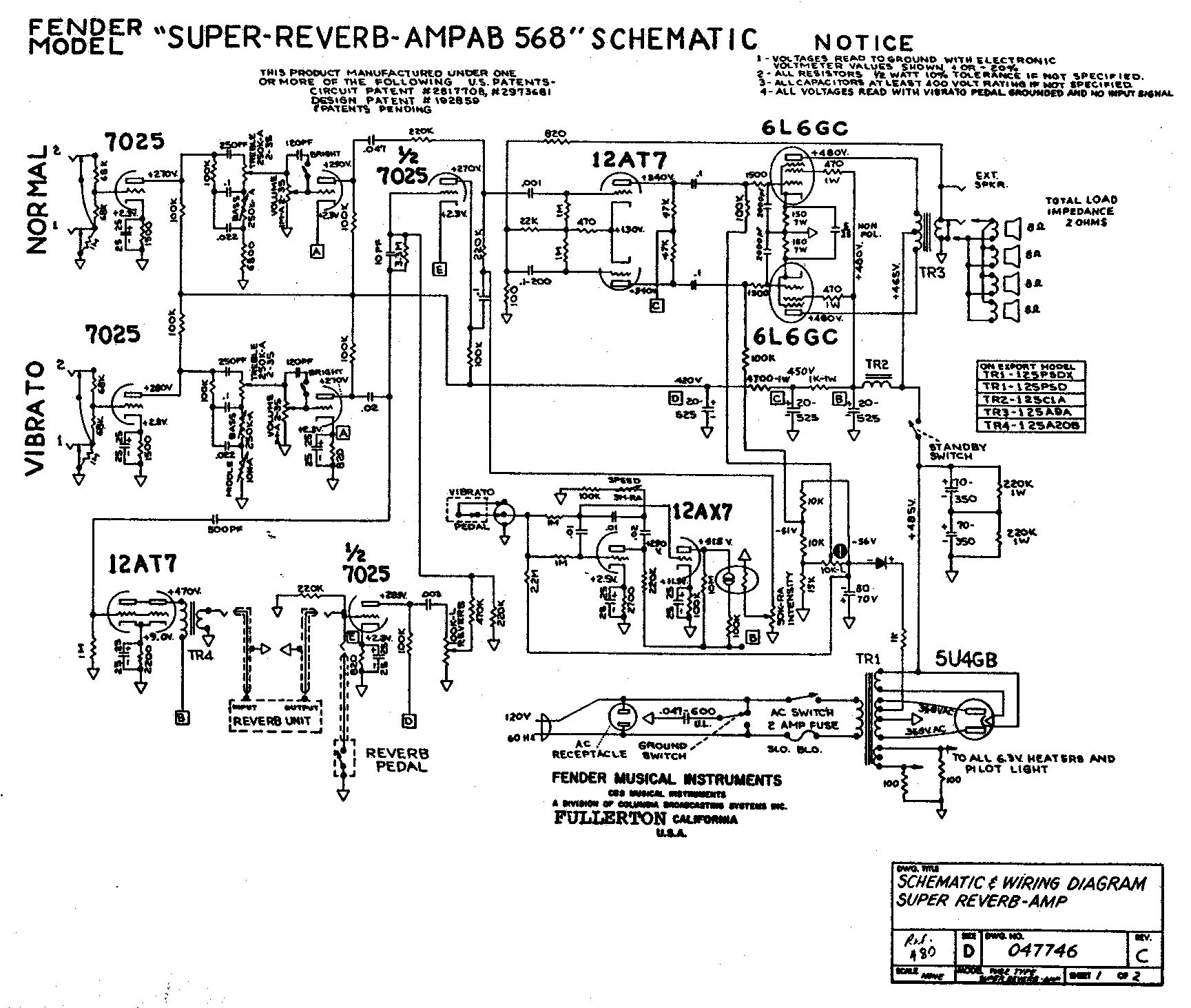 Схема Fender - Super Reverb Amp AB568