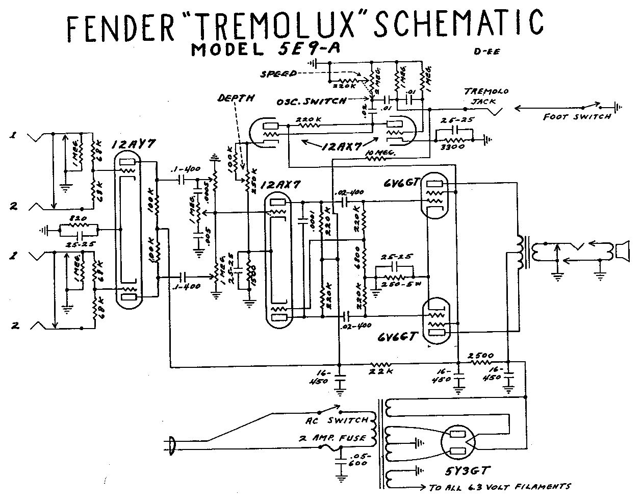 Схема Fender - Tremolux 5E9-A