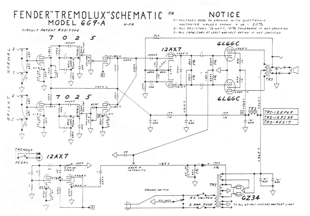 Схема Fender - Tremolux 6G9-A