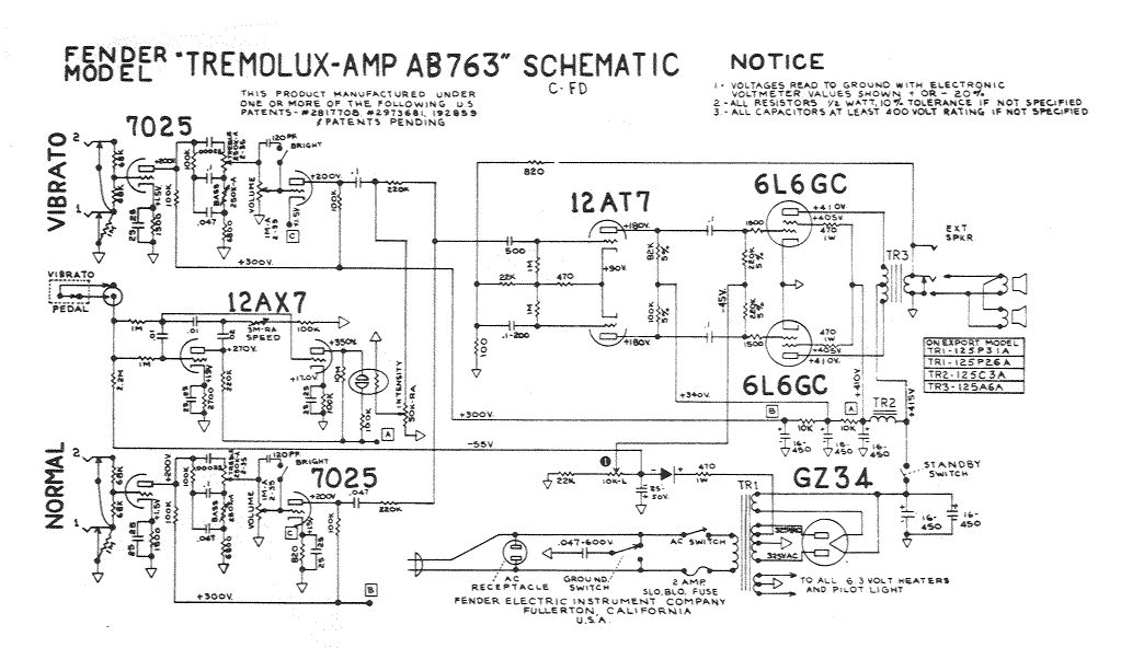 Схема Fender - Tremolux Amp AB763