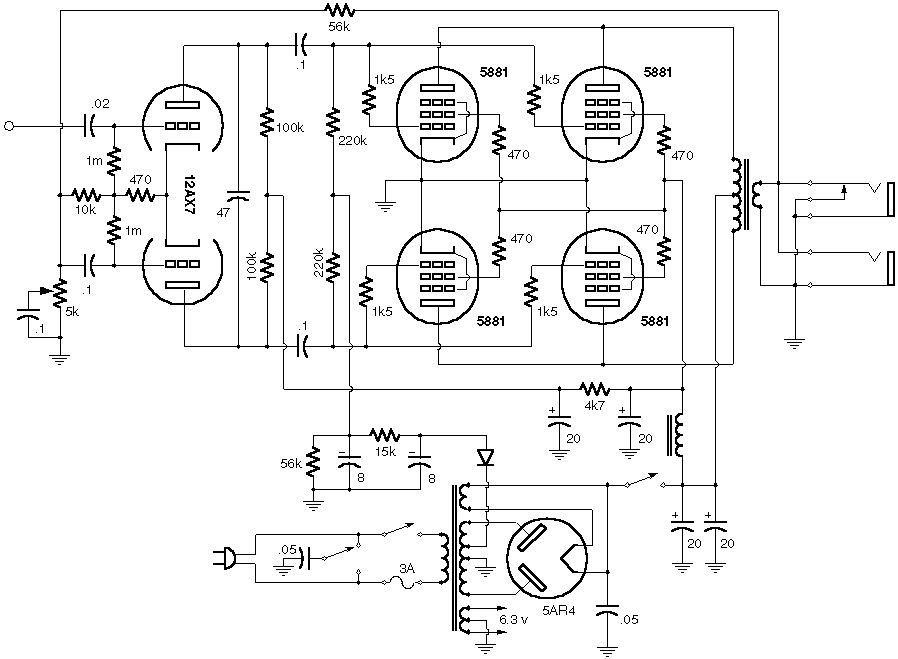 Схема Fender - Tweed Power Amp (100W)