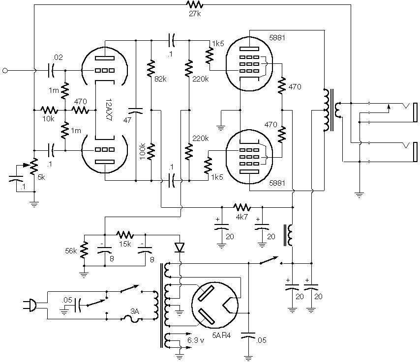 Схема Fender - Tweed Power Amp (50W)